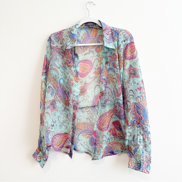 Umgee Tops - Umgee | Blue Teal Paisley Button Down Chiffon Top Size Medium